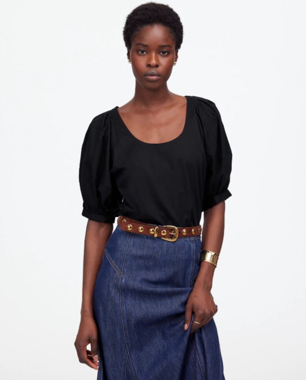 Madewell Relaxed Scoopneck Puff Short-Sleeve Top WMNS XL Black Cotton Pullover